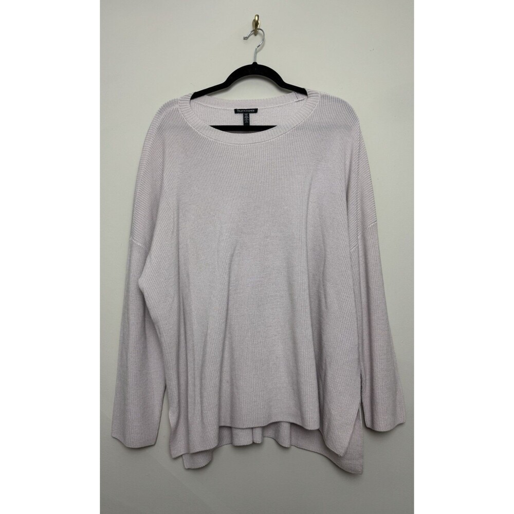 Eileen Fisher Womens Boxy Sweater Plus Size 1X Grey Purple Merino Wool Pullover